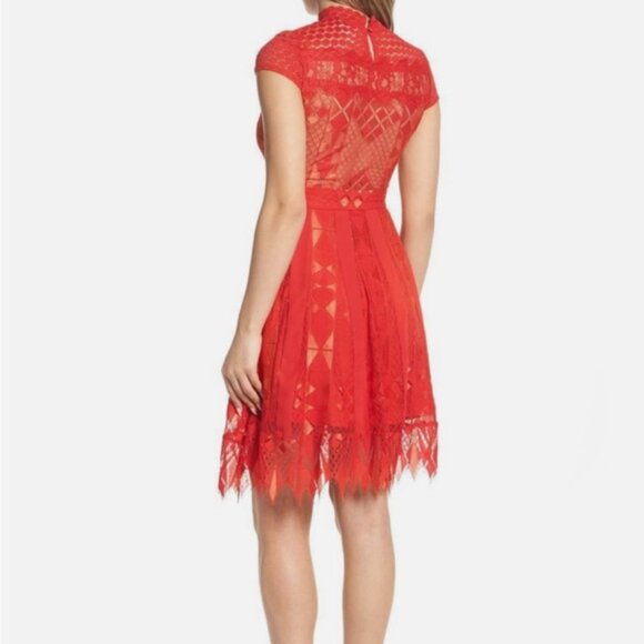 Red Lace Fit & Flare Dress - Picture 3 of 5
